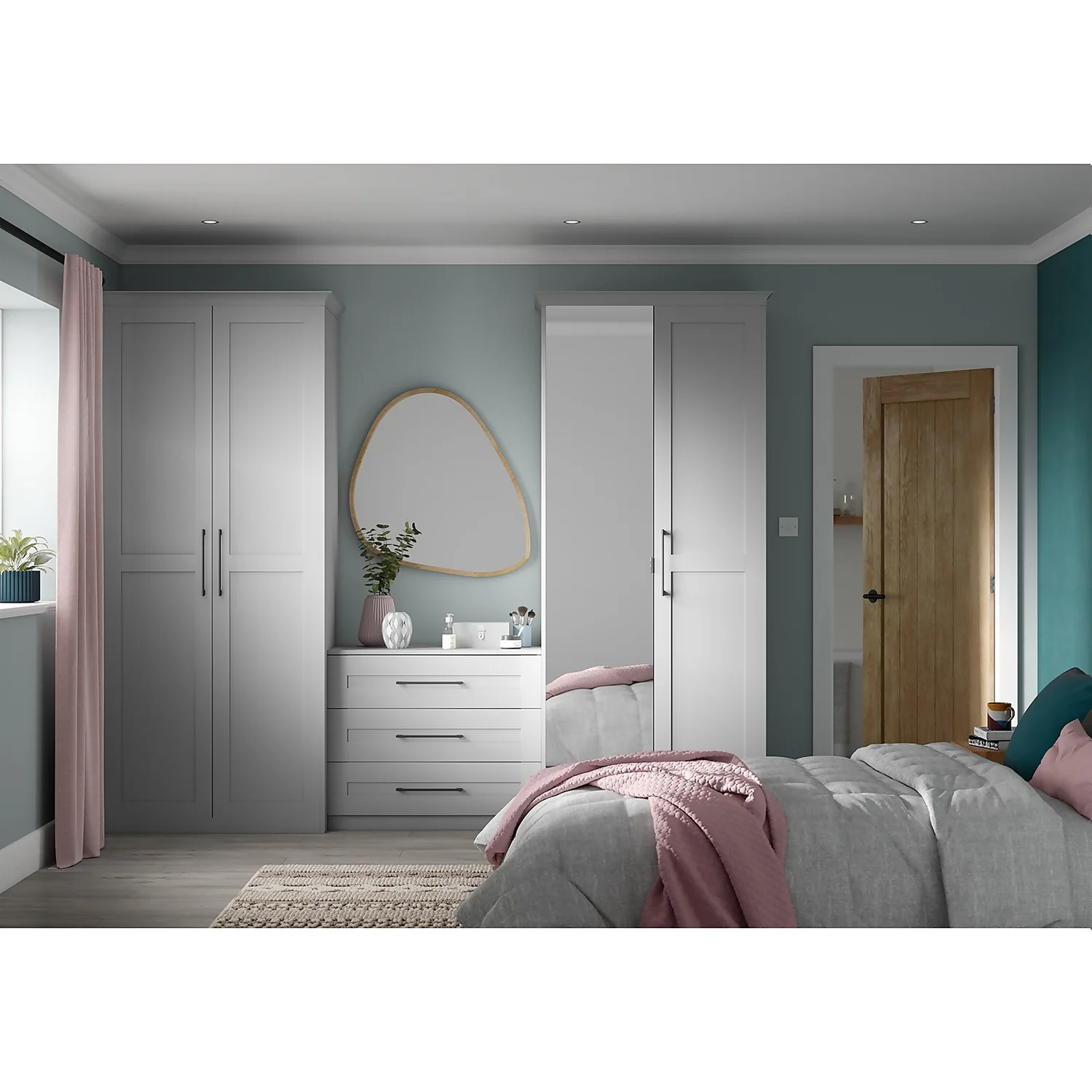 House Beautiful Realm Fitted Look Double Wardrobe, White Carcass - Grey Shaker Doors (W) 1001mm X (H) 2256mm 5 House Beautiful Realm Fitted Look Double Wardrobe, White Carcass - Grey Shaker Doors (W) 1001mm X (H) 2256mm - Image 5