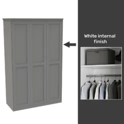 House Beautiful Realm Fitted Look Triple Wardrobe, White Carcass - Grey Shaker Doors (W) 1451mm X (H) 2256mm