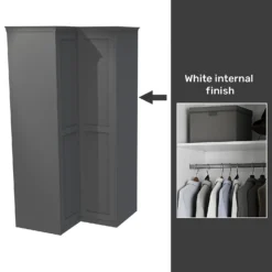 House Beautiful Realm Fitted Look Corner Wardrobe, White Carcass - Carbon Grey Shaker Doors (W) 1103mm X (H) 2256mm