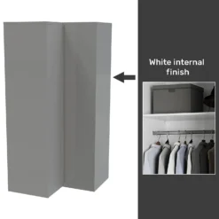House Beautiful Escape Fitted Look Corner Wardrobe, White Carcass - Gloss Grey Handleless Doors (W) 1073mm X (H) 2226mm