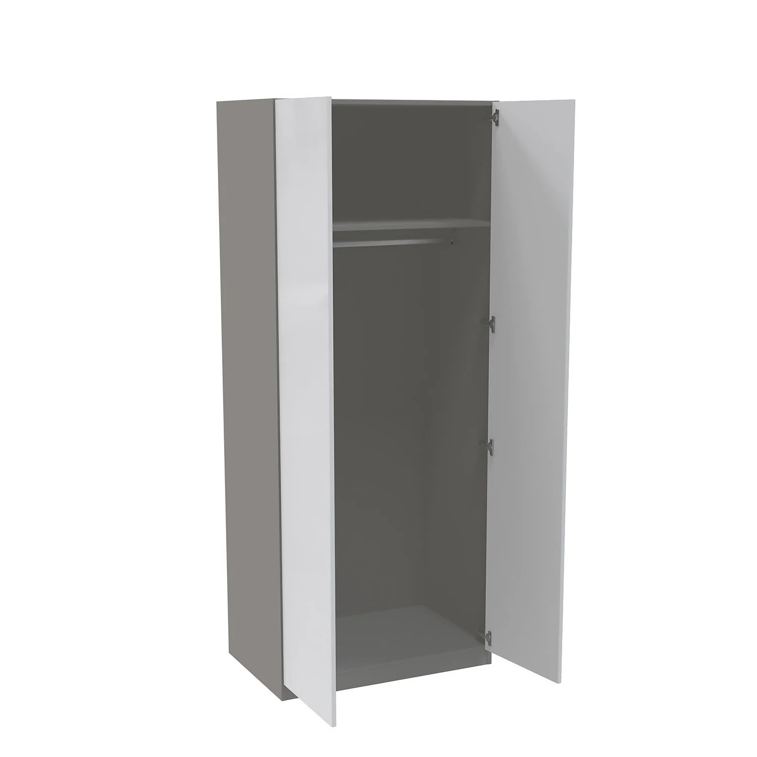 House Beautiful Escape Double Wardrobe, Grey Carcass - Gloss White Handleless Doors (W) 900mm X (H) 2196mm 2 House Beautiful Escape Double Wardrobe, Grey Carcass - Gloss White Handleless Doors (W) 900mm X (H) 2196mm - Image 2