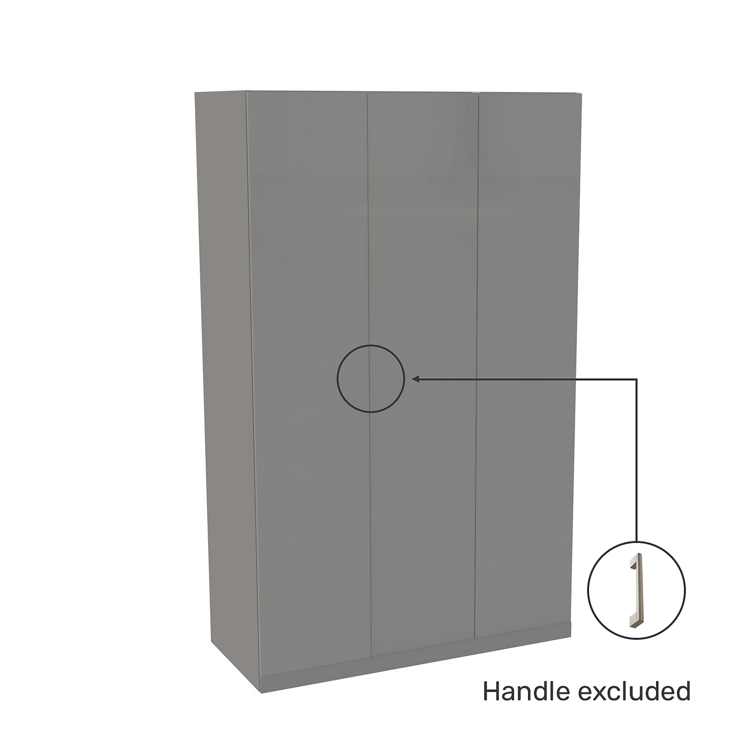 House Beautiful Honest Triple Wardrobe, Grey Carcass - Gloss Grey Slab Doors (W) 1350mm X (H) 2196mm 3 House Beautiful Honest Triple Wardrobe, Grey Carcass - Gloss Grey Slab Doors (W) 1350mm X (H) 2196mm - Image 3