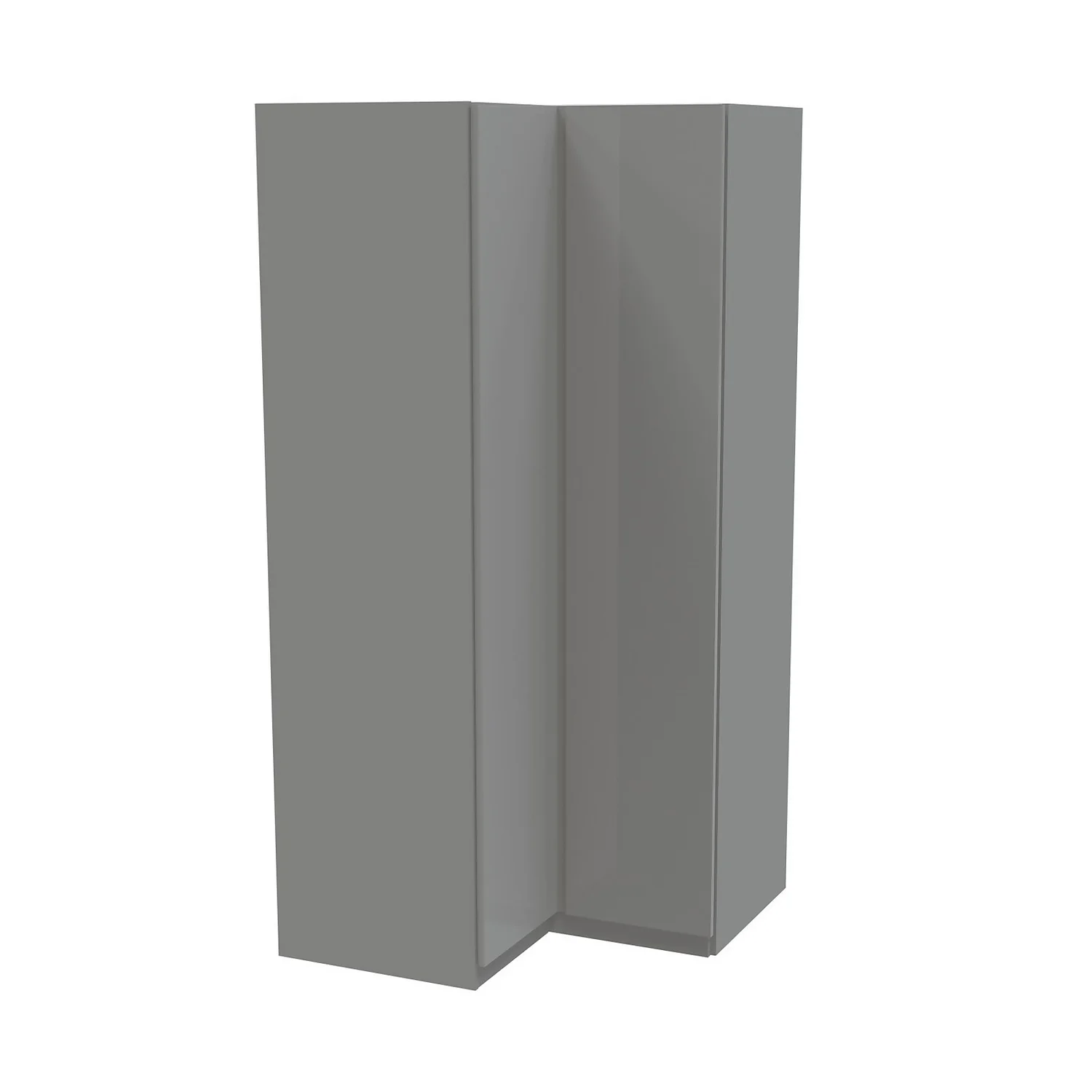 House Beautiful Escape Corner Wardrobe, Grey Carcass - Gloss Grey Handleless Doors (W) 1053mm X (H) 2196mm 1 House Beautiful Escape Corner Wardrobe, Grey Carcass - Gloss Grey Handleless Doors (W) 1053mm X (H) 2196mm