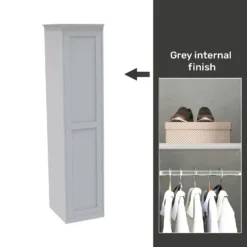 House Beautiful Realm Fitted Look Single Wardrobe, Grey Carcass - White Shaker Door (W) 551mm X (H) 2256mm