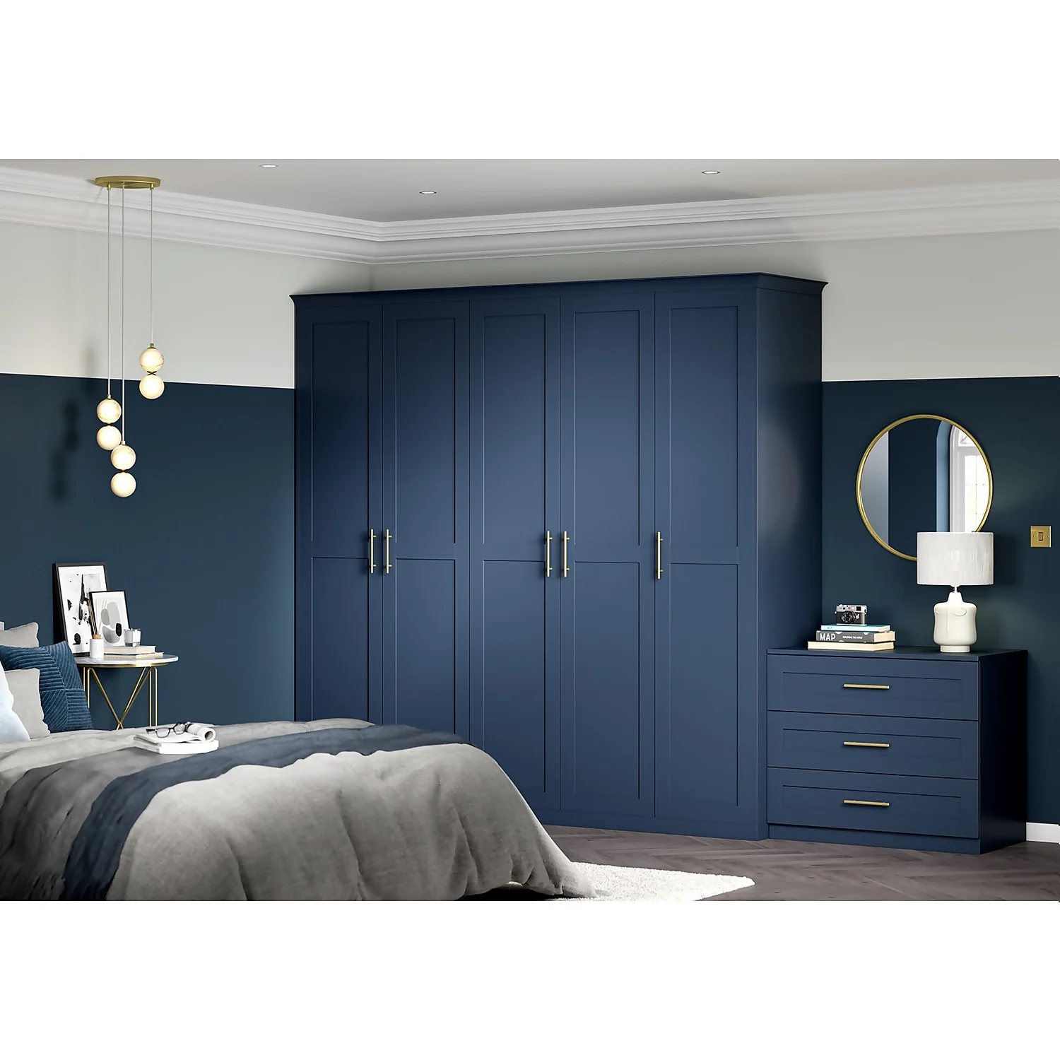 House Beautiful Realm Fitted Look Single Wardrobe, Grey Carcass - Navy Blue Shaker Door (W) 551mm X (H) 2256mm 5 House Beautiful Realm Fitted Look Single Wardrobe, Grey Carcass - Navy Blue Shaker Door (W) 551mm X (H) 2256mm - Image 5