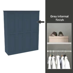 House Beautiful Realm Fitted Look Quad Wardrobe, Grey Carcass - Navy Blue Shaker Doors (W) 1901mm X (H) 2256mm