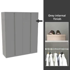 House Beautiful Escape Fitted Look Quad Wardrobe, Grey Carcass - Gloss Grey Handleless Doors (W) 1840mm X (H) 2226mm