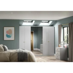 House Beautiful Honest Fitted Look Quad Wardrobe, Grey Carcass - Gloss White Slab Doors (W) 1840mm X (H) 2226mm -Curver Shop 13999980 1385005574483394