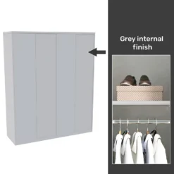 House Beautiful Honest Fitted Look Quad Wardrobe, Grey Carcass - Gloss White Slab Doors (W) 1840mm X (H) 2226mm