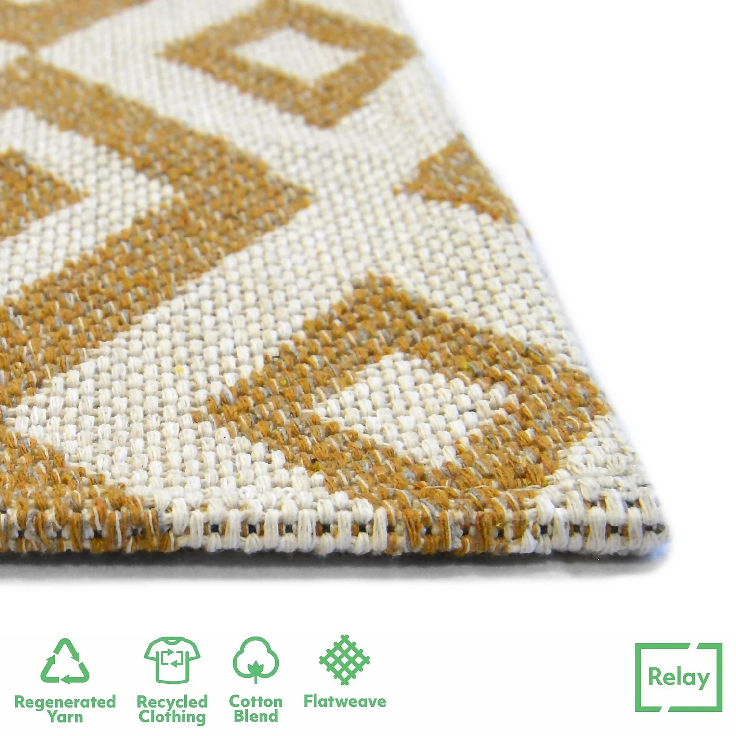 Recycled Cotton Geometric Rug - Ochre - 100x150cm 3 Recycled Cotton Geometric Rug - Ochre - 100x150cm - Image 3