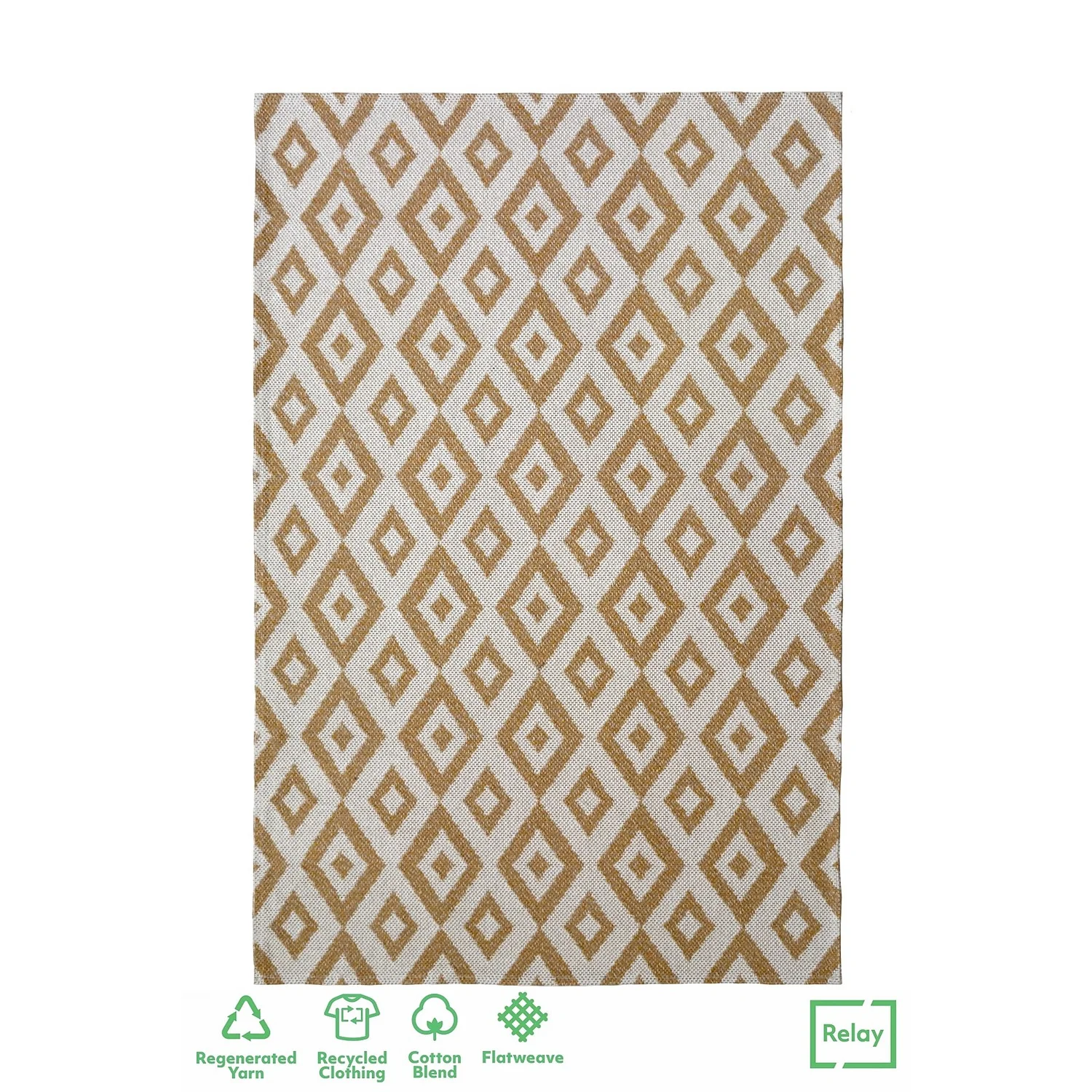Recycled Cotton Geometric Rug - Ochre - 100x150cm 1 Recycled Cotton Geometric Rug - Ochre - 100x150cm