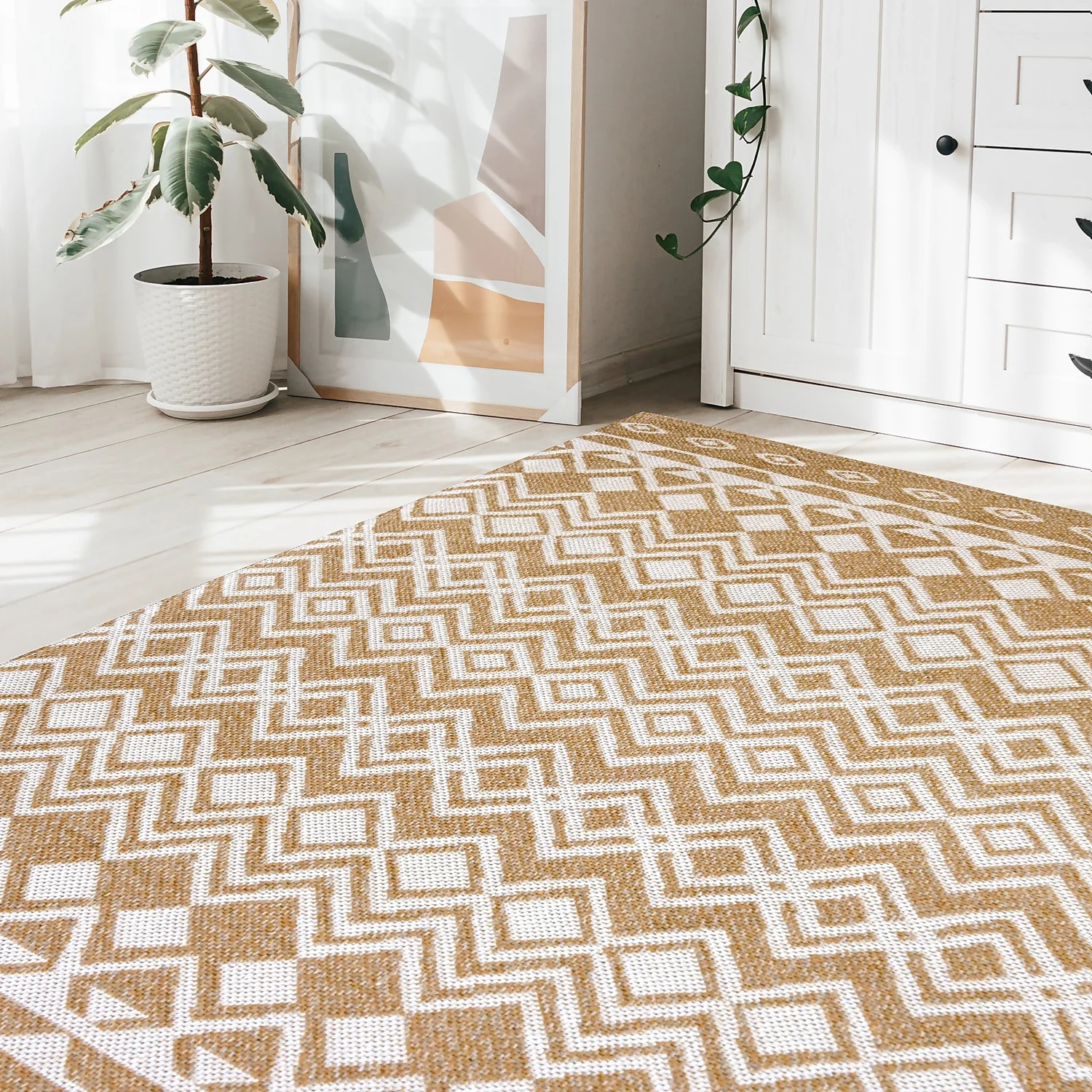 Recycled Cotton Tribal Rug - Ochre - 100x150cm 2 Recycled Cotton Tribal Rug - Ochre - 100x150cm - Image 2