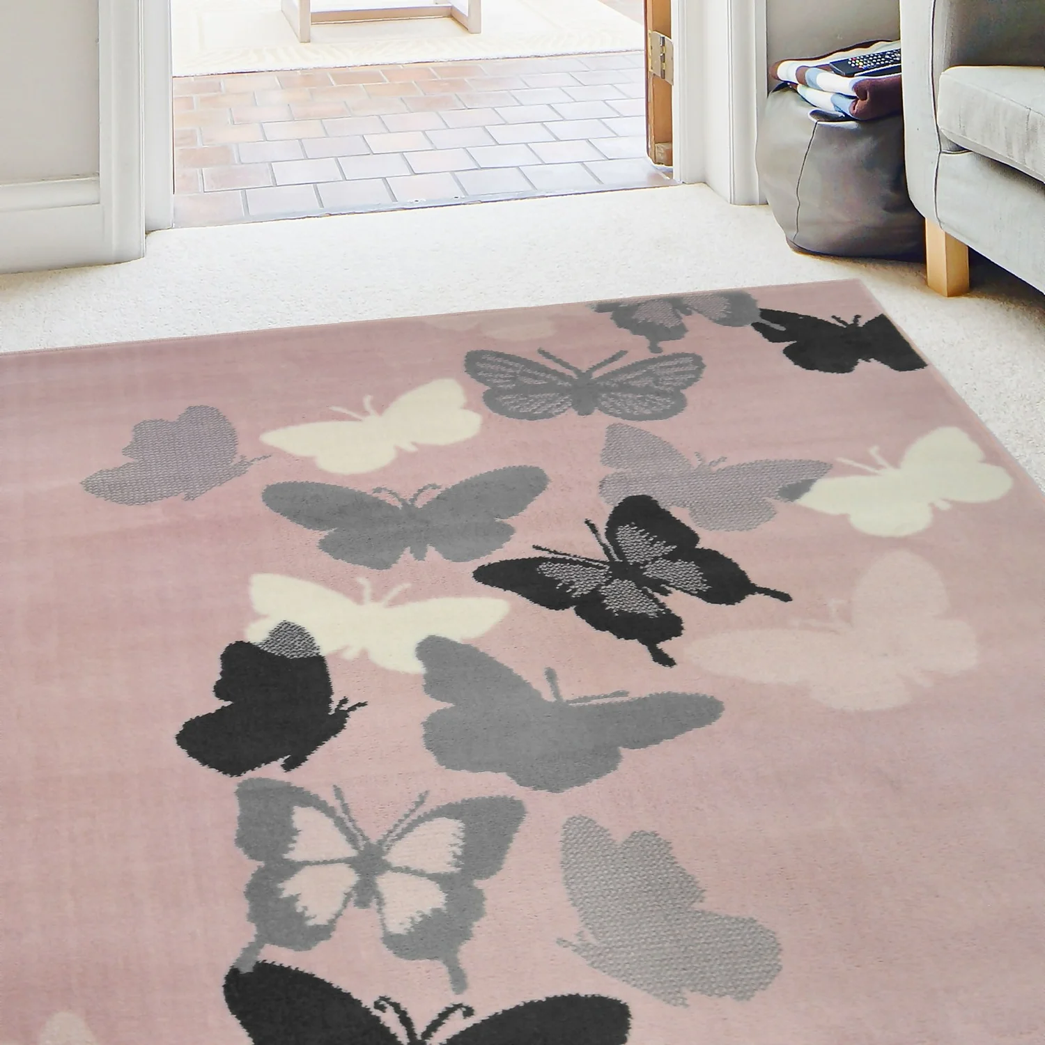 Butterfly Rug - Grey & Blush - 120x170cm 2 Butterfly Rug - Grey & Blush - 120x170cm - Image 2