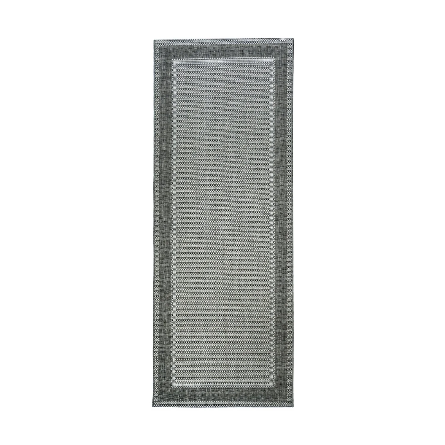 Denver Border Indoor/Outdoor Rug - Grey - 80x200cm 1 Denver Border Indoor/Outdoor Rug - Grey - 80x200cm