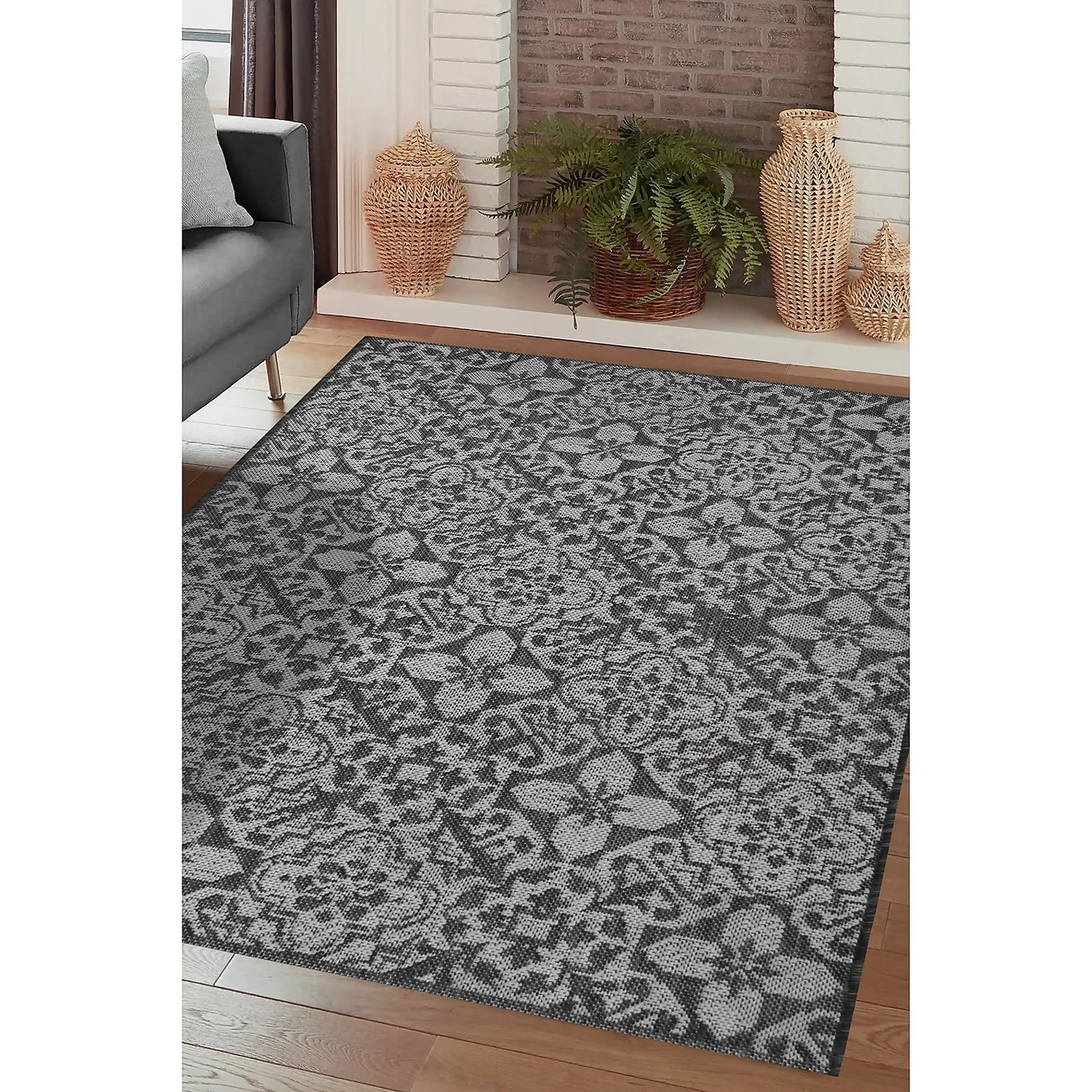 Indoor Outdoor Tile Rug - Grey - 100x150cm 3 Indoor Outdoor Tile Rug - Grey - 100x150cm - Image 3