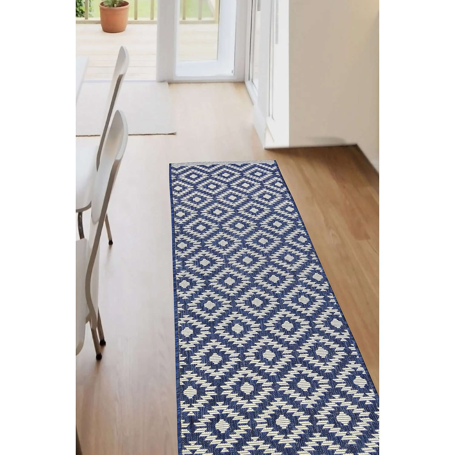 Indoor Outdoor Geo Runner - Navy - 67x200cm 2 Indoor Outdoor Geo Runner - Navy - 67x200cm - Image 2