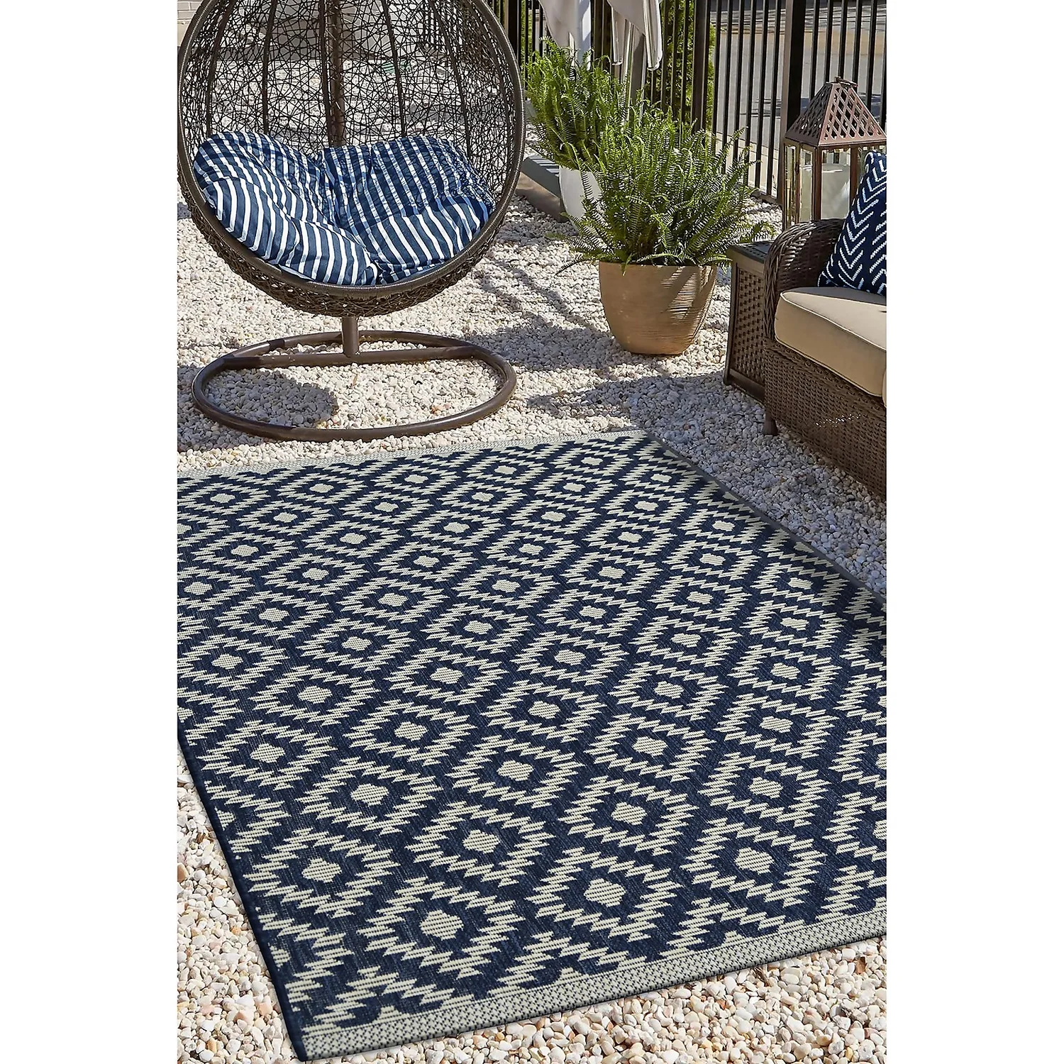 Indoor Outdoor Geo Rug - Navy - 120x170cm 2 Indoor Outdoor Geo Rug - Navy - 120x170cm - Image 2