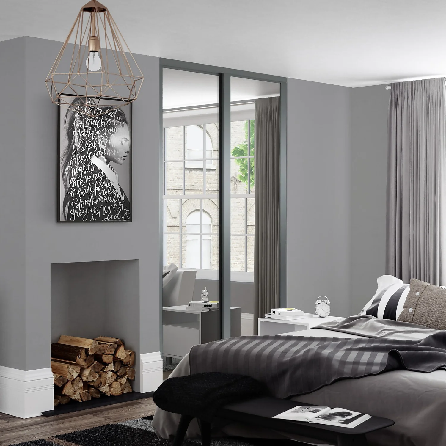 Shaker 2 Door Sliding Wardrobe Kit Mirror With Graphite Frame (W)1753 X (H)2260mm 2 Shaker 2 Door Sliding Wardrobe Kit Mirror With Graphite Frame (W)1753 X (H)2260mm - Image 2