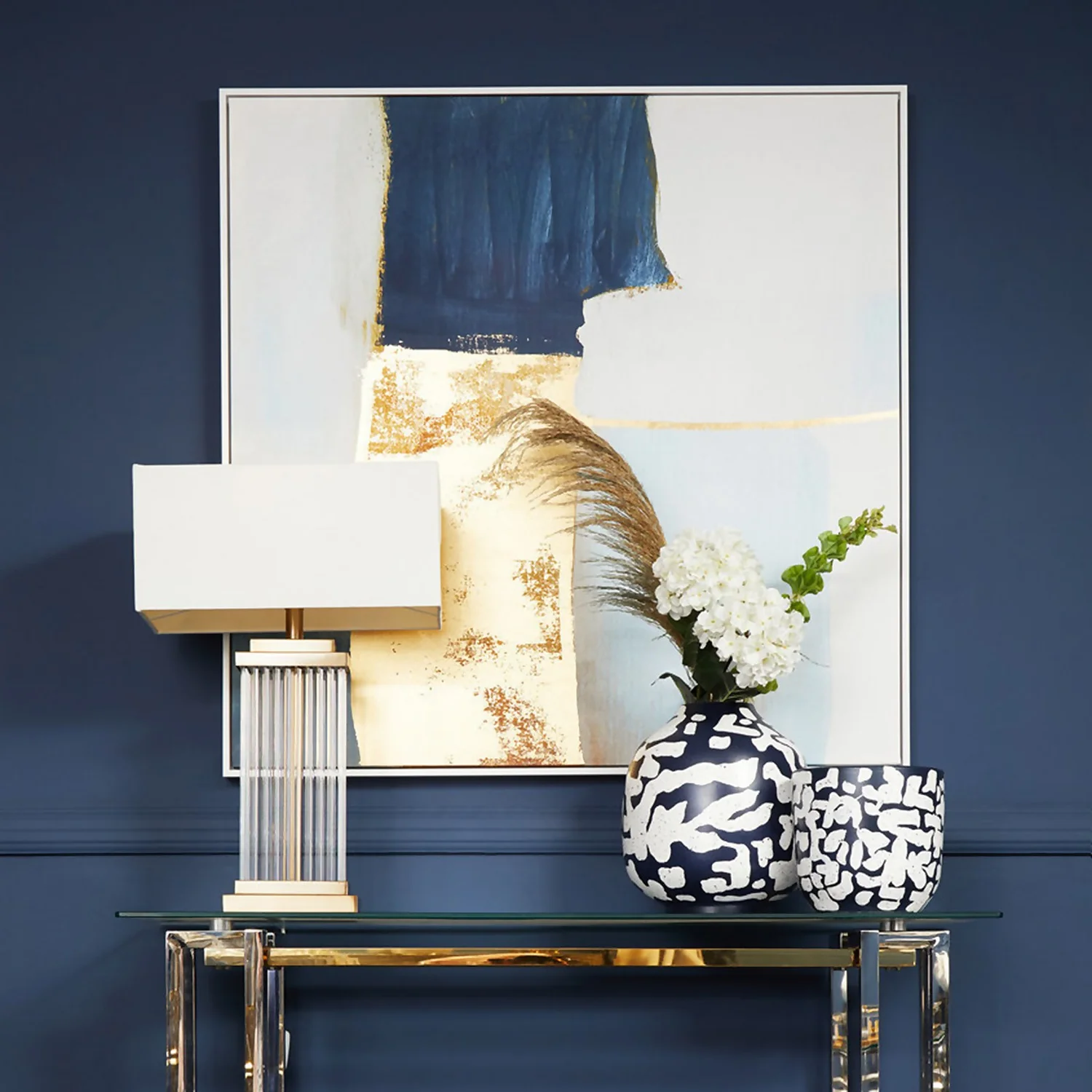 Astratto Wall Art - Blue & Gold - 103x103cm 2 Astratto Wall Art - Blue & Gold - 103x103cm - Image 2